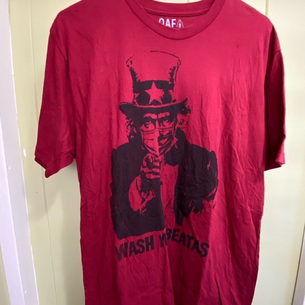 OAF Nation Wash Yo Beatas T-shirt Size Large Red Burgundy Uncle Sam